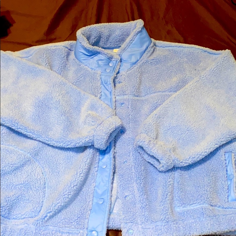 Powder Blue Fuzzy Button Up Coat